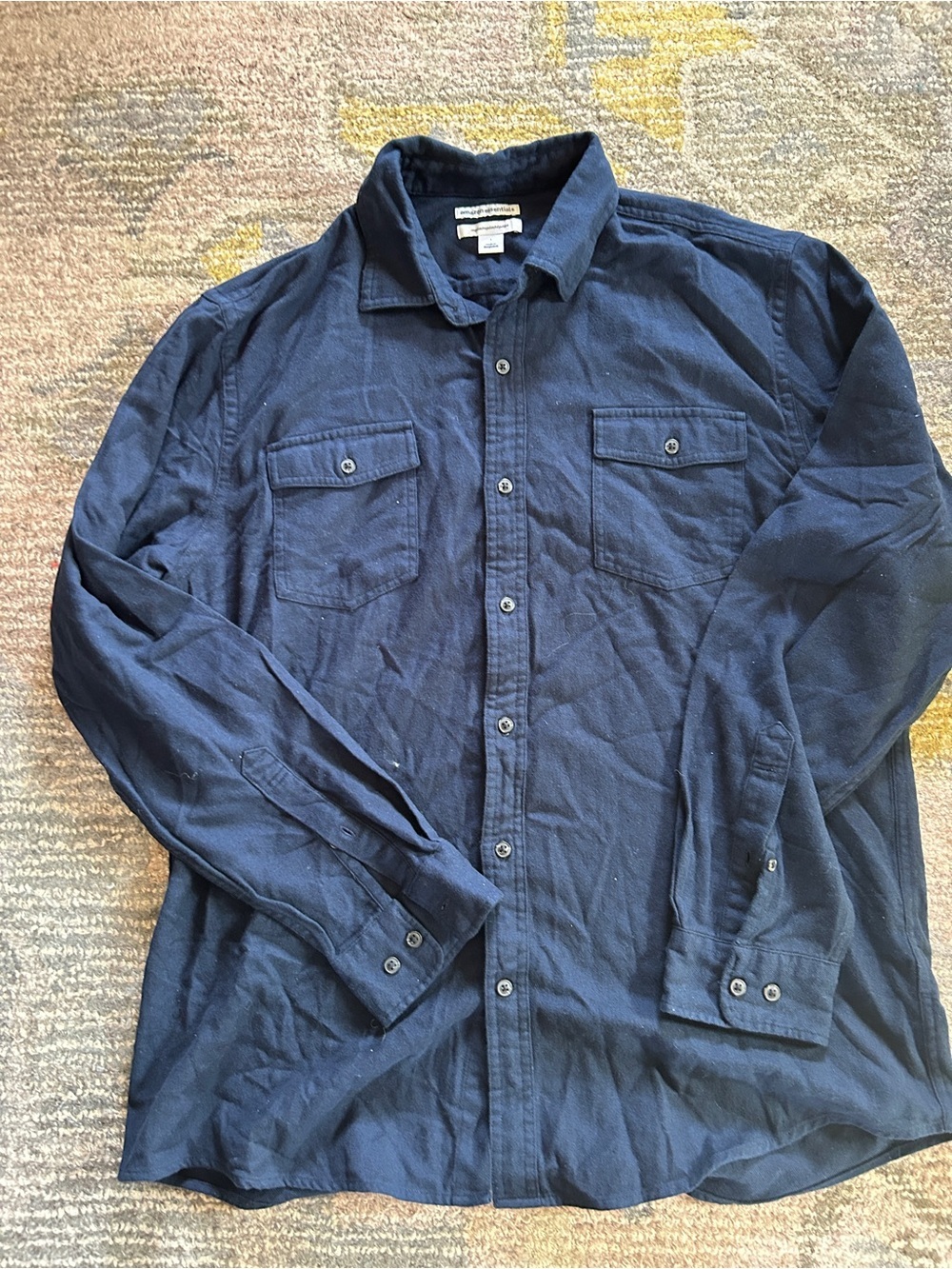 Amazon Essentials Flannel Navy Button-Down Collar Shirt Large NWT